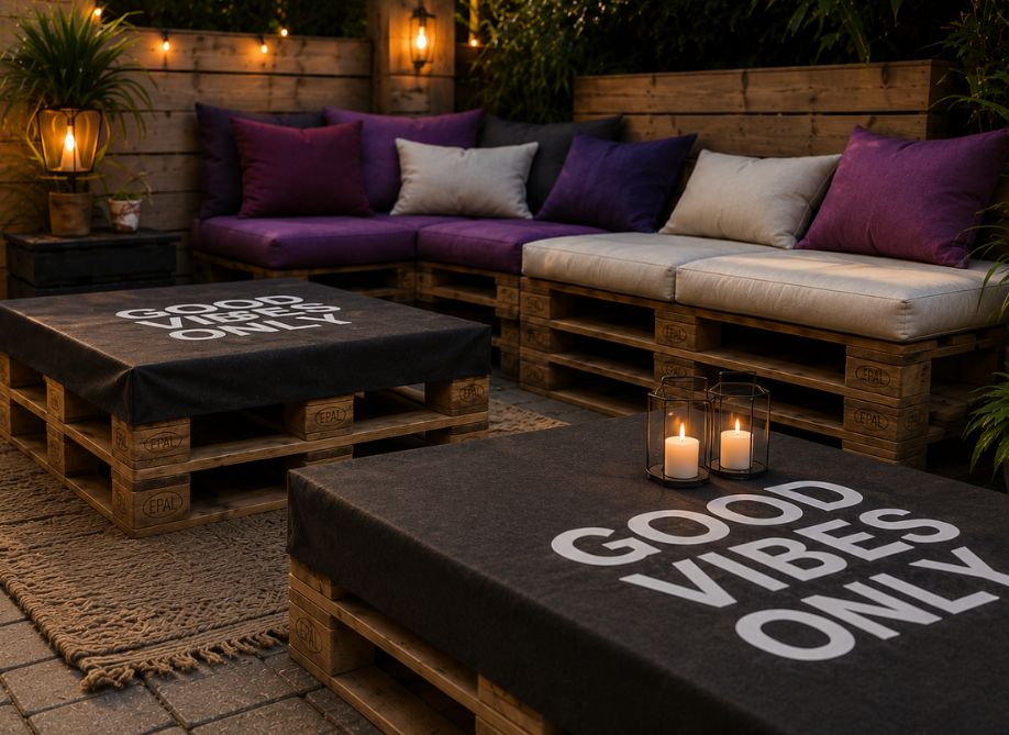 Home 1 Garden setting with pallet cover