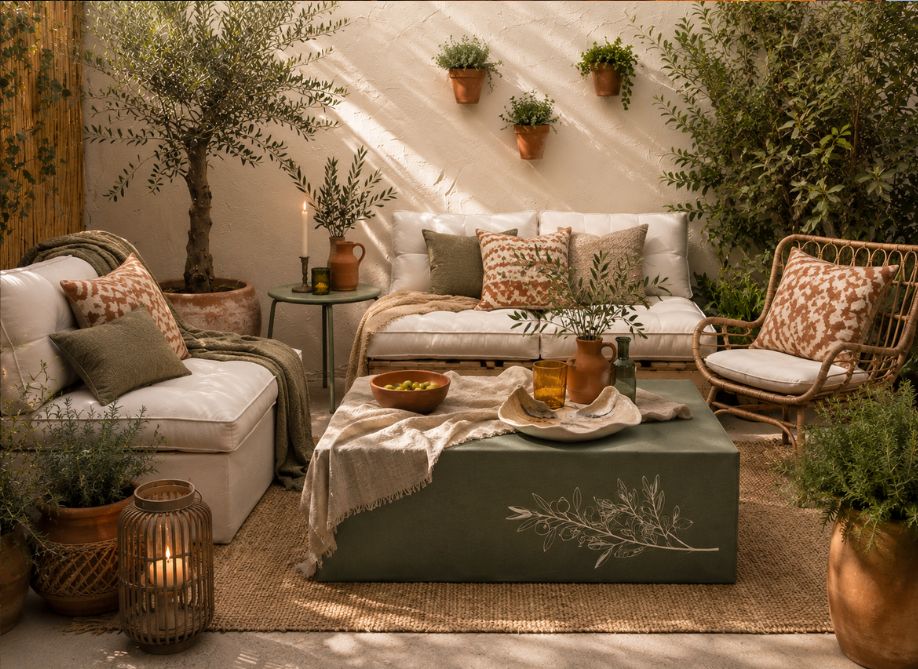 12 ideeën voor een stijlvolle pallettafel. 7 Zonnige mediterrane patio met planten
