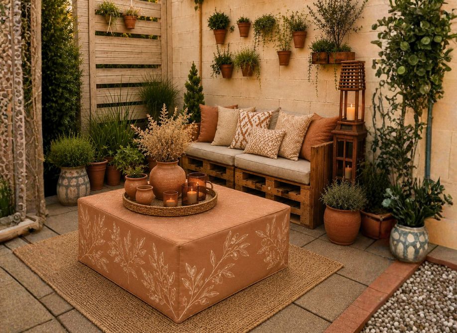 12 ideeën voor een stijlvolle pallettafel. 3 terracotta pallet cover